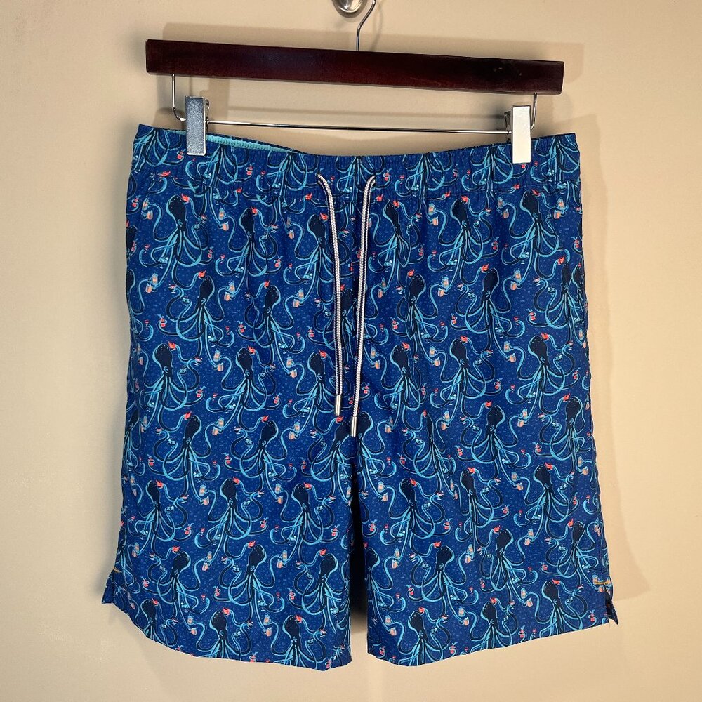 🏖️ Peter Millar Men’s Swim Trunks M Blue Octopus Seaside Wash Performance 🐙